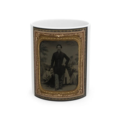 Unidentified Soldier In Union Uniform In Front Of Painted Backdrop (U.S. Civil War) White Coffee Mug-11oz-Go Mug Yourself