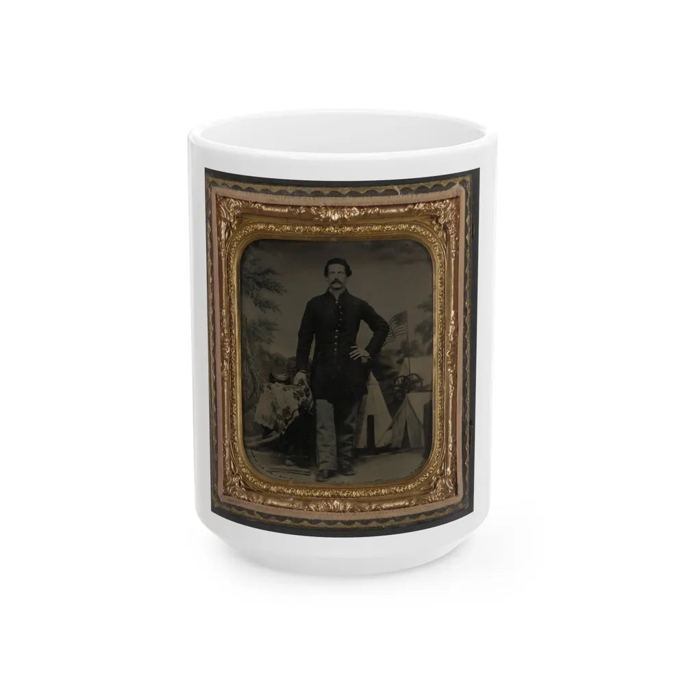 Unidentified Soldier In Union Uniform In Front Of Painted Backdrop (U.S. Civil War) White Coffee Mug-15oz-Go Mug Yourself