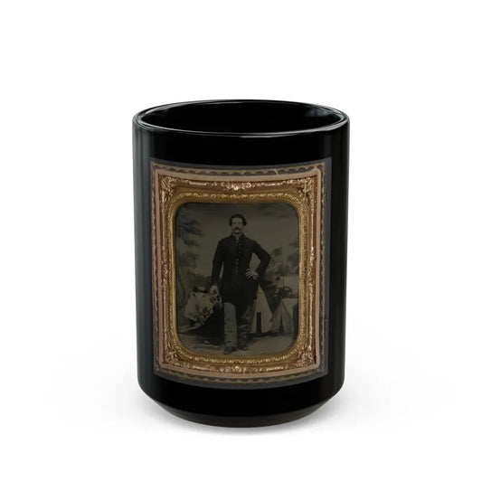Unidentified Soldier In Union Uniform In Front Of Painted Backdrop (U.S. Civil War) Black Coffee Mug 15oz - Go Mug Yourself