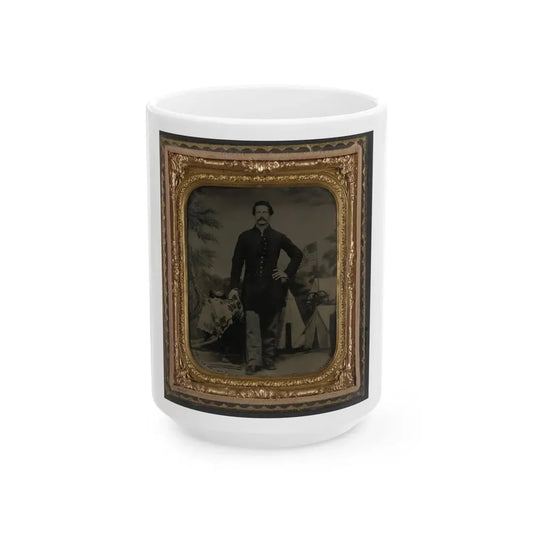 Unidentified Soldier In Union Uniform In Front Of Painted Backdrop (U.S. Civil War) White Coffee Mug 15oz - Go Mug Yourself