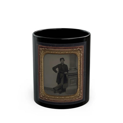 Unidentified Soldier In Union Uniform In Front Of Posing Stand And Leaning Against Column (U.S. Civil War) Black Coffee Mug-11oz-Go Mug Yourself