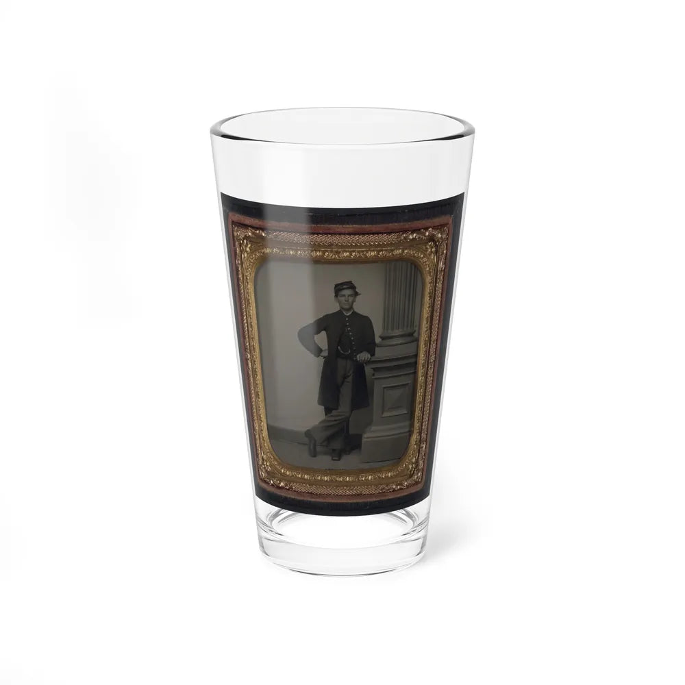 Unidentified Soldier In Union Uniform In Front Of Posing Stand And Leaning Against Column (U.S. Civil War) Pint Glass 16oz-16oz-Go Mug Yourself