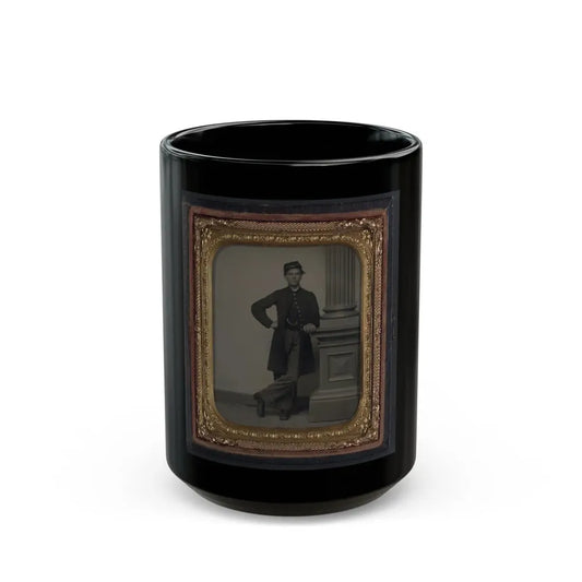 Unidentified Soldier In Union Uniform In Front Of Posing Stand And Leaning Against Column (U.S. Civil War) Black Coffee Mug 15oz - Go Mug Yourself