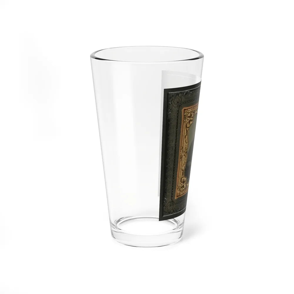 Unidentified Soldier In Union Uniform Next To Draped Table In Front Of Painted Backdrop Showing Fort Scene (U.S. Civil War) Pint Glass 16oz-Go Mug Yourself