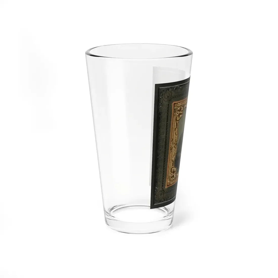 Unidentified Soldier In Union Uniform Next To Draped Table In Front Of Painted Backdrop Showing Fort Scene (U.S. Civil War) Pint Glass 16oz - Go Mug Yourself