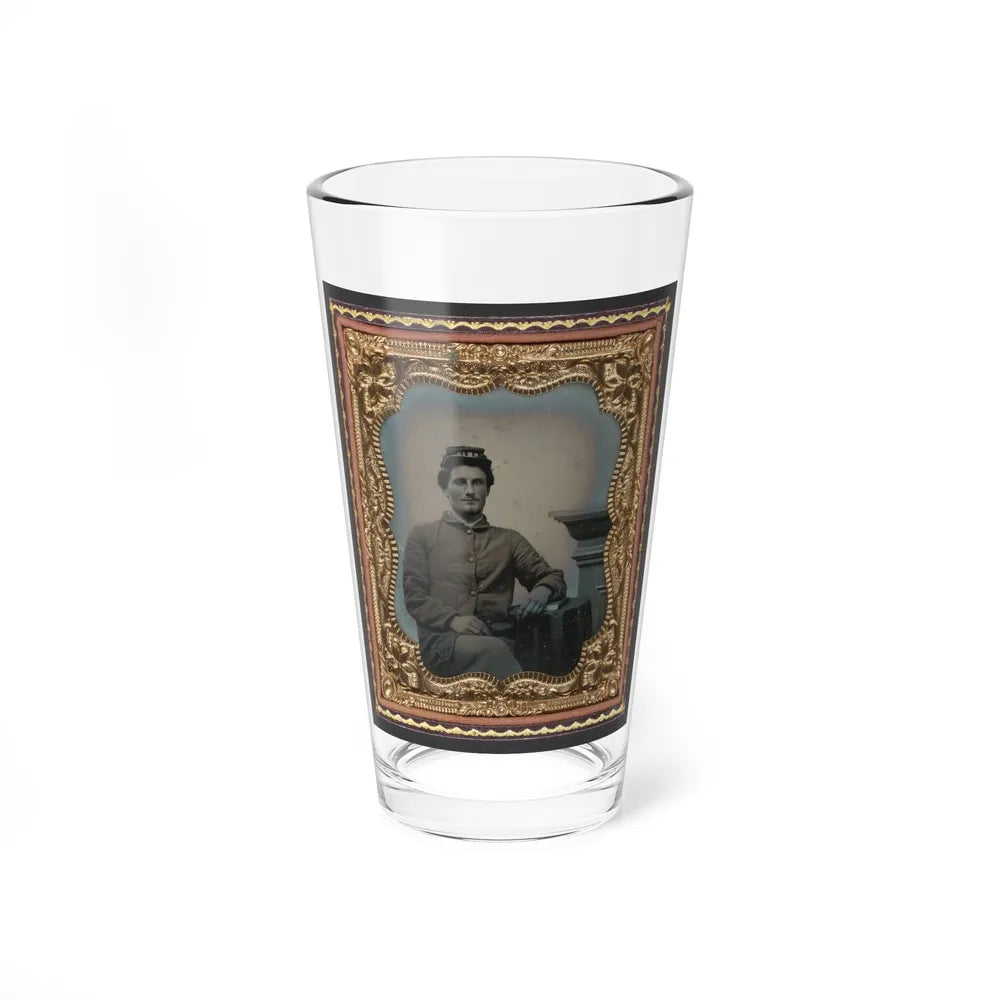 Unidentified Soldier In Union Uniform Next To Table And Pedestal (U.S. Civil War) Pint Glass 16oz-16oz-Go Mug Yourself