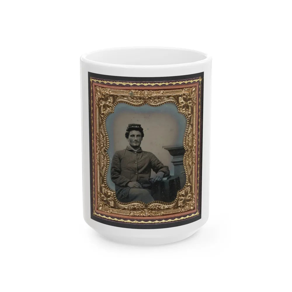 Unidentified Soldier In Union Uniform Next To Table And Pedestal (U.S. Civil War) White Coffee Mug-15oz-Go Mug Yourself