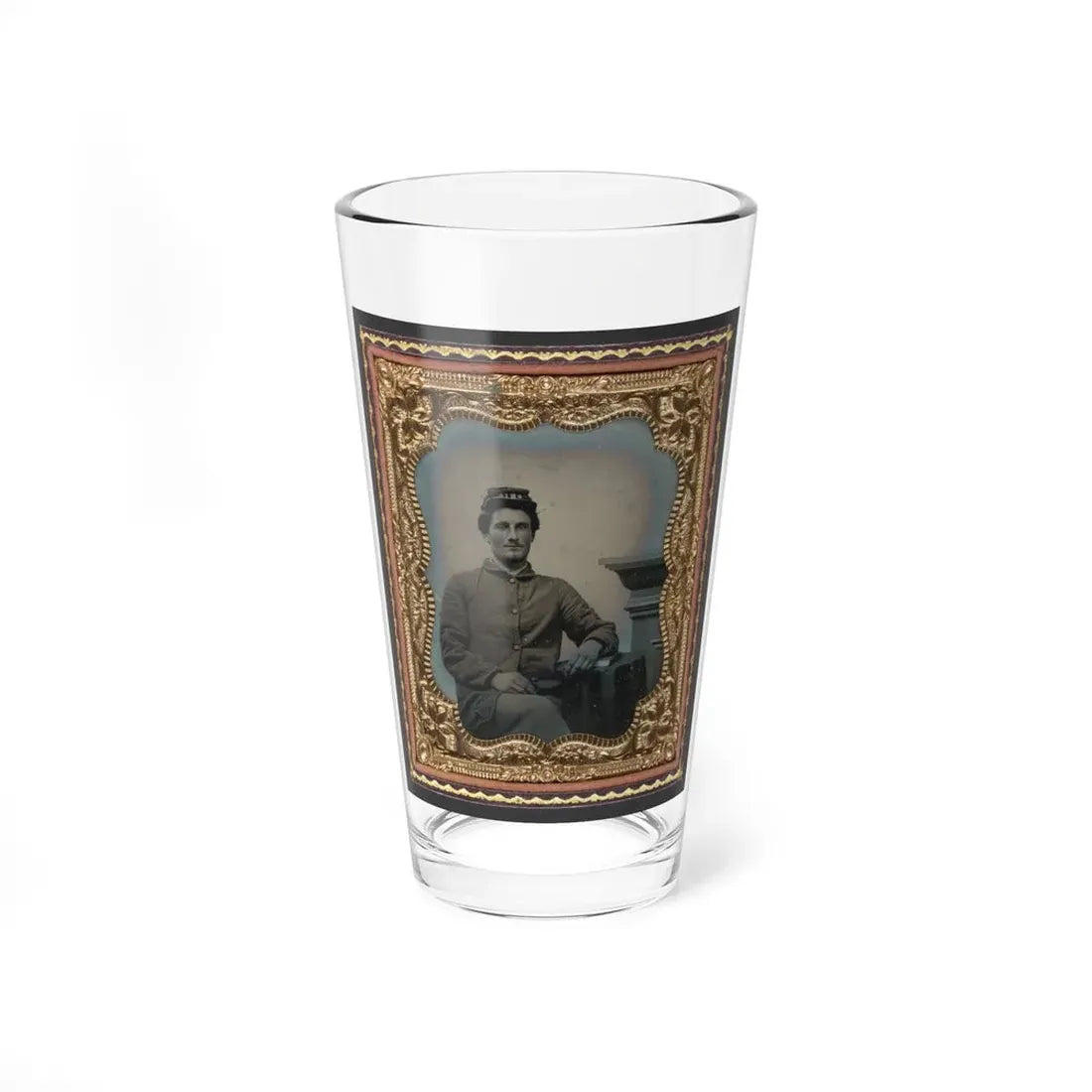 Unidentified Soldier In Union Uniform Next To Table And Pedestal (U.S. Civil War) Pint Glass 16oz 16oz - Go Mug Yourself