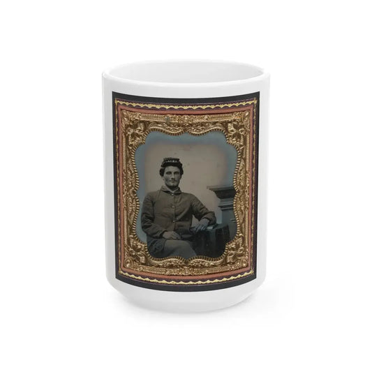 Unidentified Soldier In Union Uniform Next To Table And Pedestal (U.S. Civil War) White Coffee Mug 15oz - Go Mug Yourself