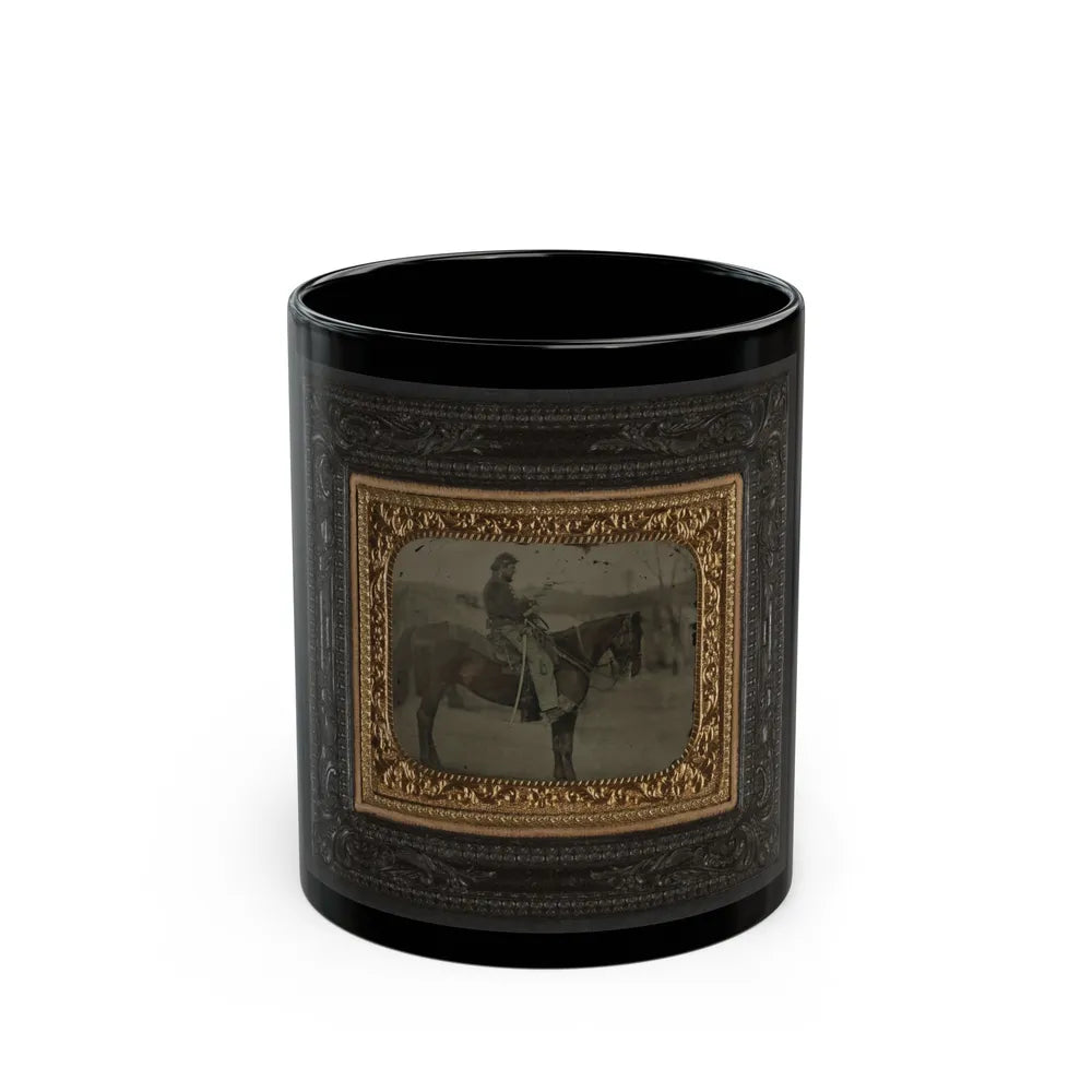 Unidentified Soldier In Union Uniform Sitting On Horse With Revolver And Saber (U.S. Civil War) Black Coffee Mug-11oz-Go Mug Yourself