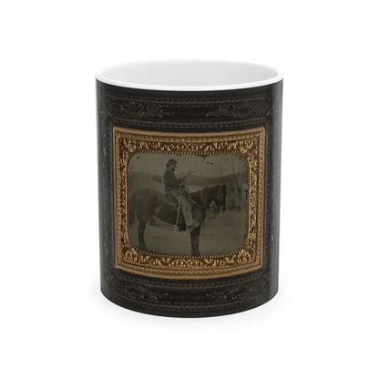 Unidentified Soldier In Union Uniform Sitting On Horse With Revolver And Saber (U.S. Civil War) White Coffee Mug-11oz-Go Mug Yourself