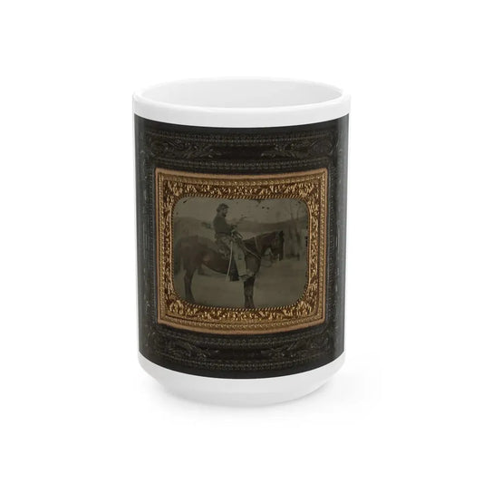 Unidentified Soldier In Union Uniform Sitting On Horse With Revolver And Saber (U.S. Civil War) White Coffee Mug 15oz - Go Mug Yourself