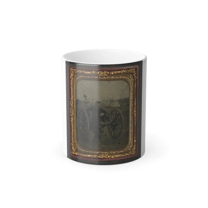 Unidentified Soldier in Union Uniform Standing With Napoleon Cannon in Front of Encampment (U.S. Civil War) Color Changing Coffee Mug 11oz-11oz-Go Mug Yourself