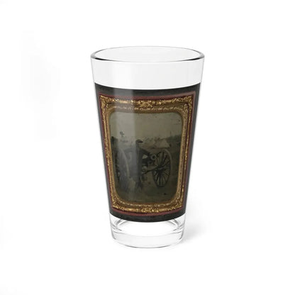 Unidentified Soldier In Union Uniform Standing With Napoleon Cannon In Front Of Encampment (U.S. Civil War) Pint Glass 16oz 16oz - Go Mug Yourself