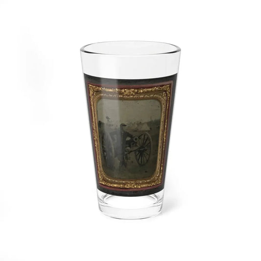 Unidentified Soldier In Union Uniform Standing With Napoleon Cannon In Front Of Encampment (U.S. Civil War) Pint Glass 16oz 16oz - Go Mug Yourself