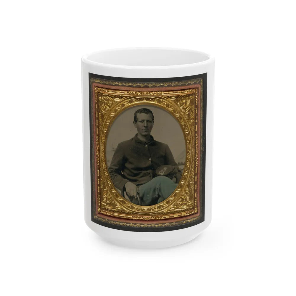 Unidentified Soldier In Union Uniform With 15th New York Engineer Regiment Forage Cap (U.S. Civil War) White Coffee Mug-15oz-Go Mug Yourself