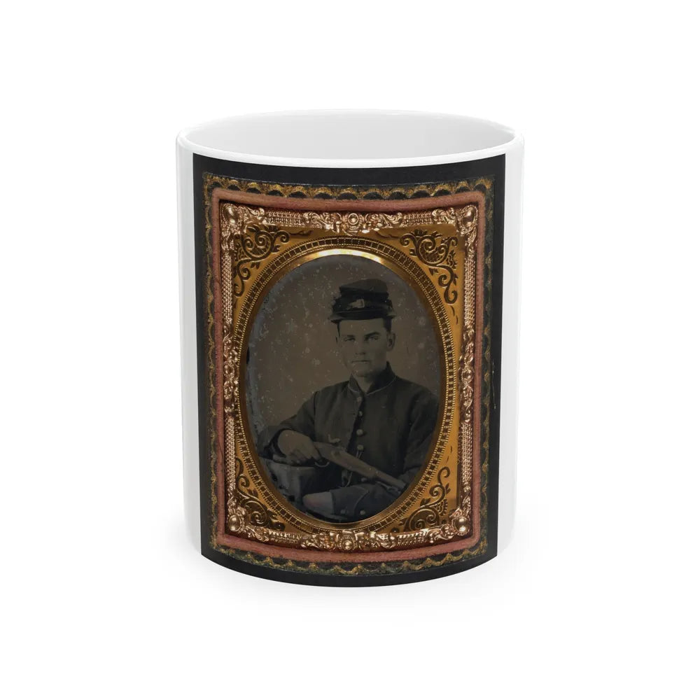 Unidentified Soldier In Union Uniform With 1842 Aston Johnson Pistol (U.S. Civil War) White Coffee Mug-11oz-Go Mug Yourself