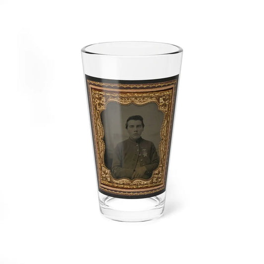 Unidentified Soldier In Union Uniform With 28th Pennsylvania Badge In Front Of Painted Backdrop Showing Window (U.S. Civil War) Pint Glass 16oz-16oz-Go Mug Yourself