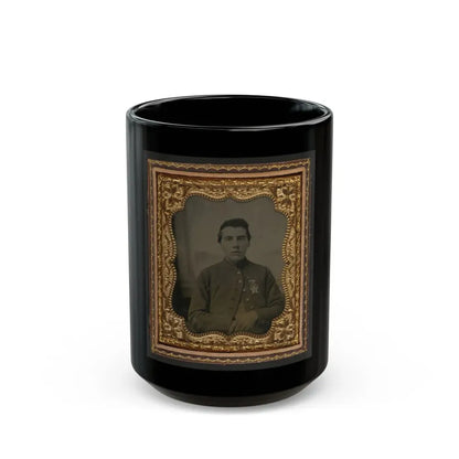 Unidentified Soldier In Union Uniform With 28th Pennsylvania Badge In Front Of Painted Backdrop Showing Window (U.S. Civil War) Black Coffee Mug 15oz - Go Mug Yourself