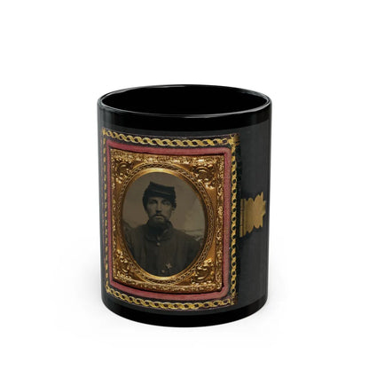 Unidentified Soldier In Union Uniform With 6th Corps Badge In Front Of Painted Backdrop Showing Landscape 001 (U.S. Civil War) Black Coffee Mug-11oz-Go Mug Yourself