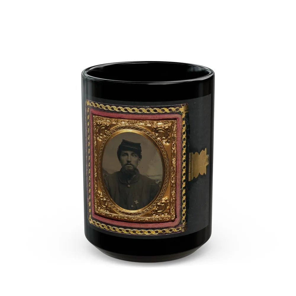 Unidentified Soldier In Union Uniform With 6th Corps Badge In Front Of Painted Backdrop Showing Landscape 001 (U.S. Civil War) Black Coffee Mug-15oz-Go Mug Yourself