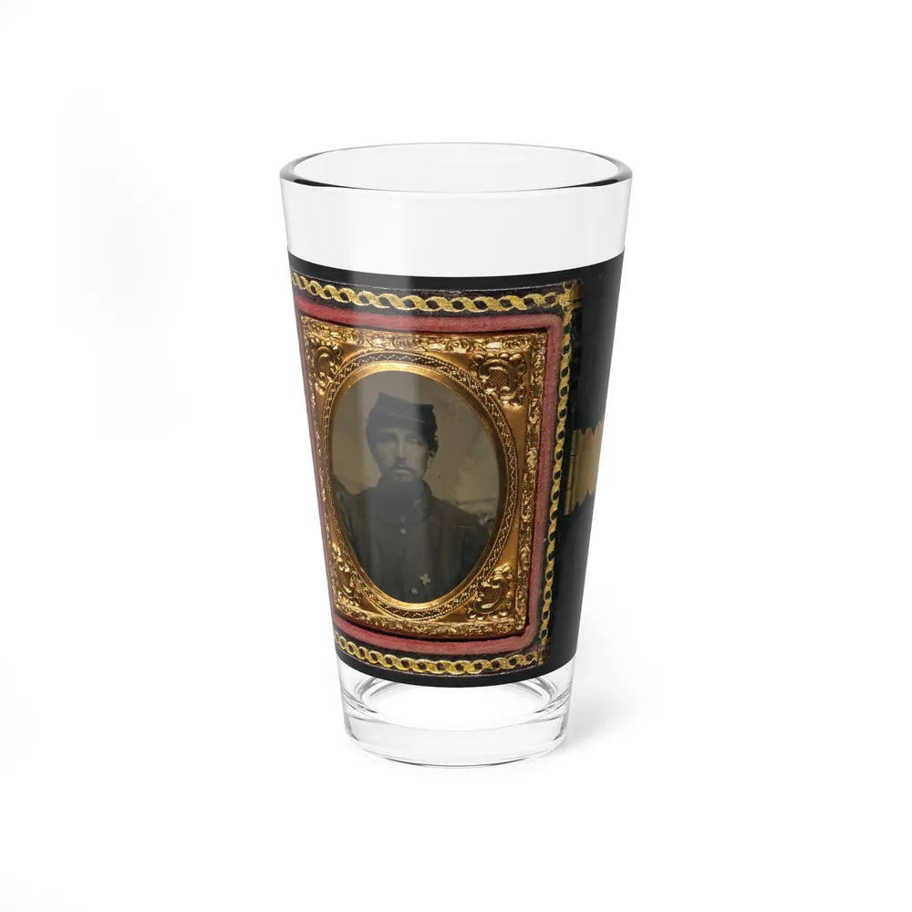 Unidentified Soldier In Union Uniform With 6th Corps Badge In Front Of Painted Backdrop Showing Landscape 001 (U.S. Civil War) Pint Glass 16oz-16oz-Go Mug Yourself