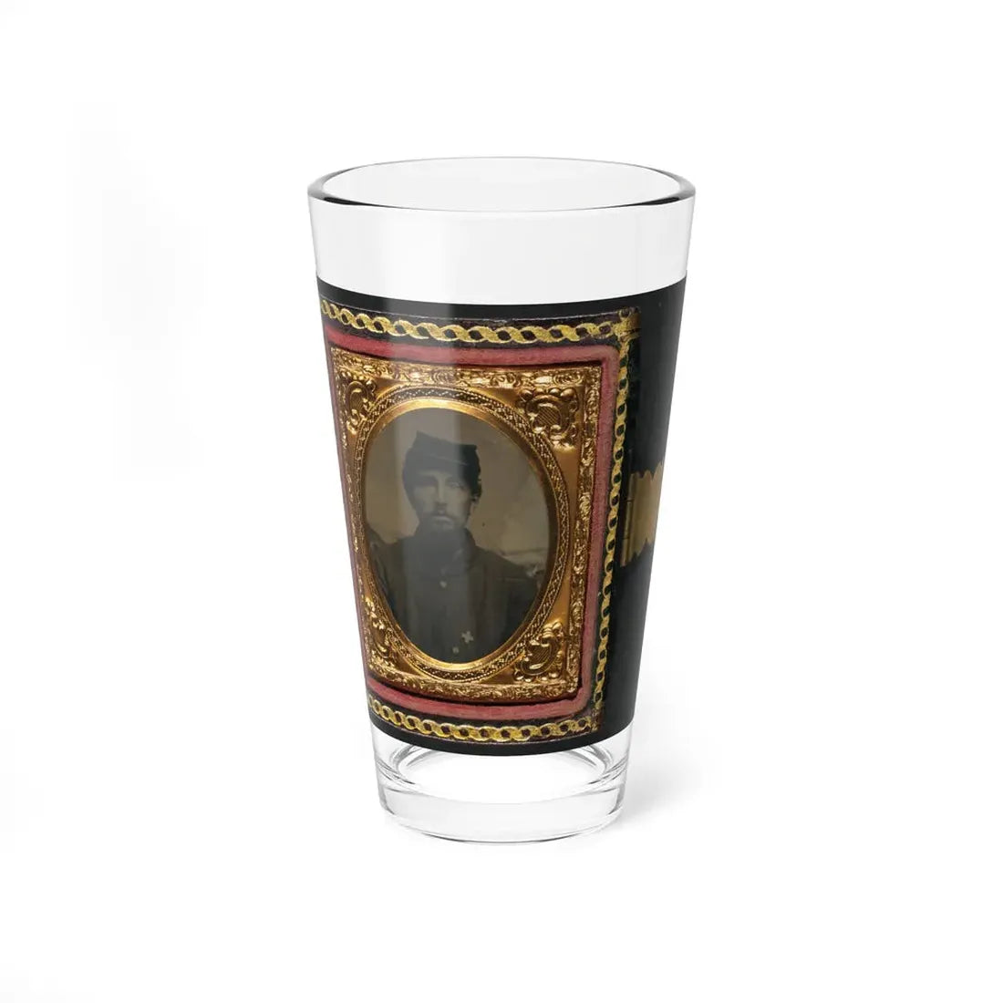 Unidentified Soldier In Union Uniform With 6th Corps Badge In Front Of Painted Backdrop Showing Landscape 001 (U.S. Civil War) Pint Glass 16oz 16oz - Go Mug Yourself