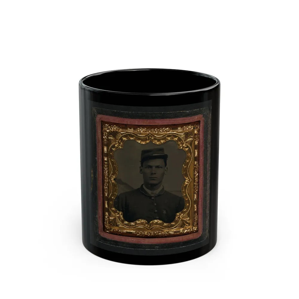 Unidentified Soldier In Union Uniform With 6th Corps Badge In Front Of Painted Backdrop Showing Landscape (U.S. Civil War) Black Coffee Mug-11oz-Go Mug Yourself