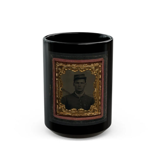 Unidentified Soldier In Union Uniform With 6th Corps Badge In Front Of Painted Backdrop Showing Landscape (U.S. Civil War) Black Coffee Mug-15oz-Go Mug Yourself