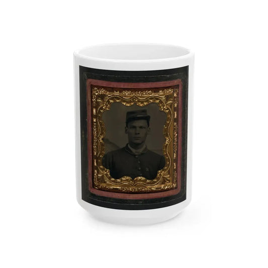 Unidentified Soldier In Union Uniform With 6th Corps Badge In Front Of Painted Backdrop Showing Landscape (U.S. Civil War) White Coffee Mug 15oz - Go Mug Yourself