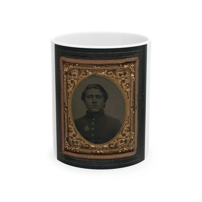 Unidentified Soldier In Union Uniform With 6th Corps Of The Army Of The Potomac Badge (U.S. Civil War) White Coffee Mug-11oz-Go Mug Yourself