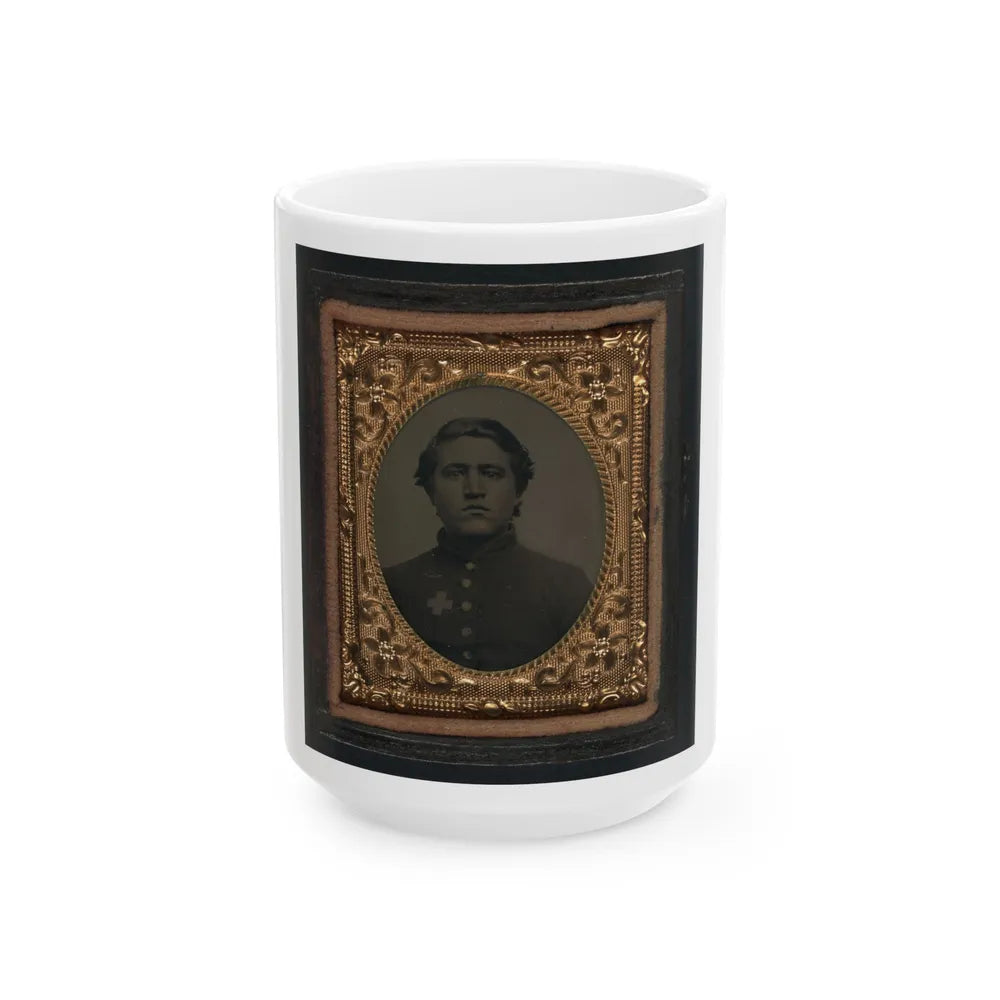 Unidentified Soldier In Union Uniform With 6th Corps Of The Army Of The Potomac Badge (U.S. Civil War) White Coffee Mug-15oz-Go Mug Yourself