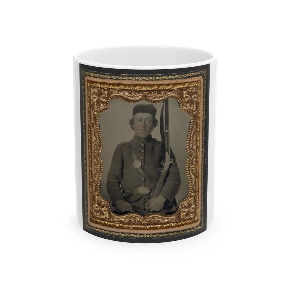 Unidentified Soldier In Union Uniform With A Musket And Bayonet In Scabbard (U.S. Civil War) White Coffee Mug-11oz-Go Mug Yourself