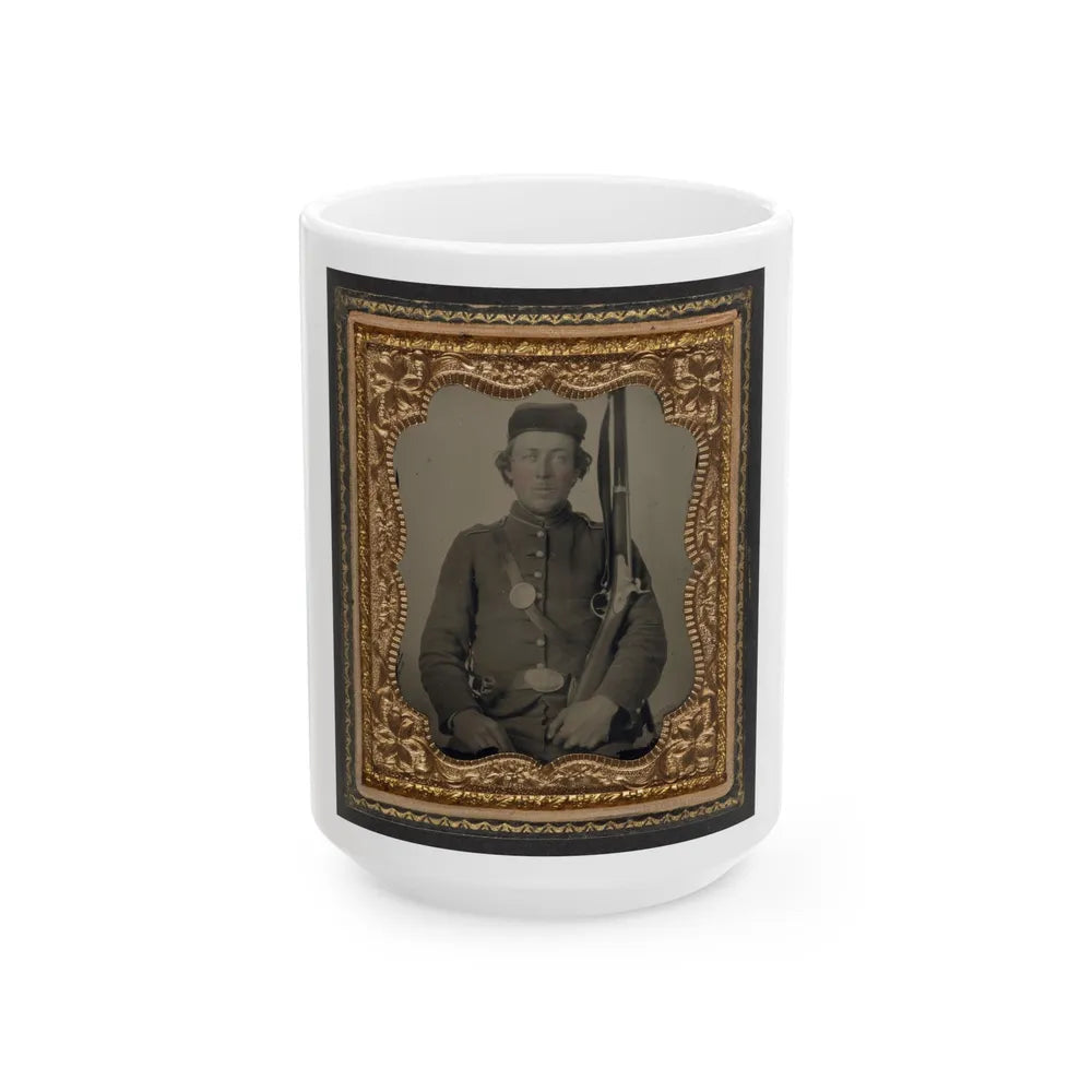 Unidentified Soldier In Union Uniform With A Musket And Bayonet In Scabbard (U.S. Civil War) White Coffee Mug-15oz-Go Mug Yourself