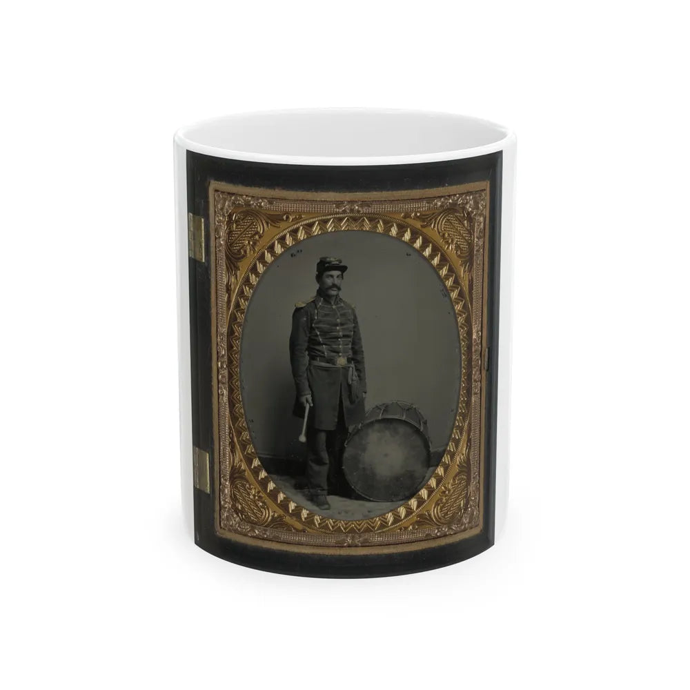 Unidentified Soldier In Union Uniform With Bass Drum (U.S. Civil War) White Coffee Mug-11oz-Go Mug Yourself