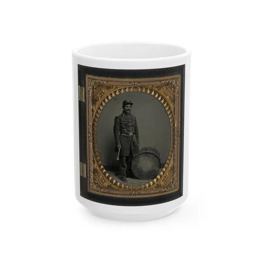 Unidentified Soldier In Union Uniform With Bass Drum (U.S. Civil War) White Coffee Mug-15oz-Go Mug Yourself