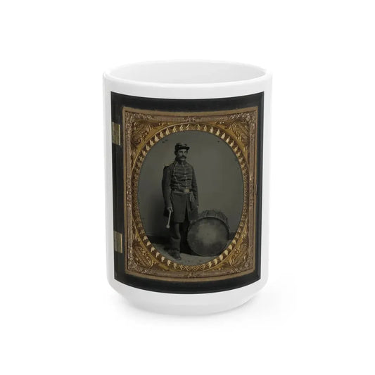 Unidentified Soldier In Union Uniform With Bass Drum (U.S. Civil War) White Coffee Mug 15oz - Go Mug Yourself