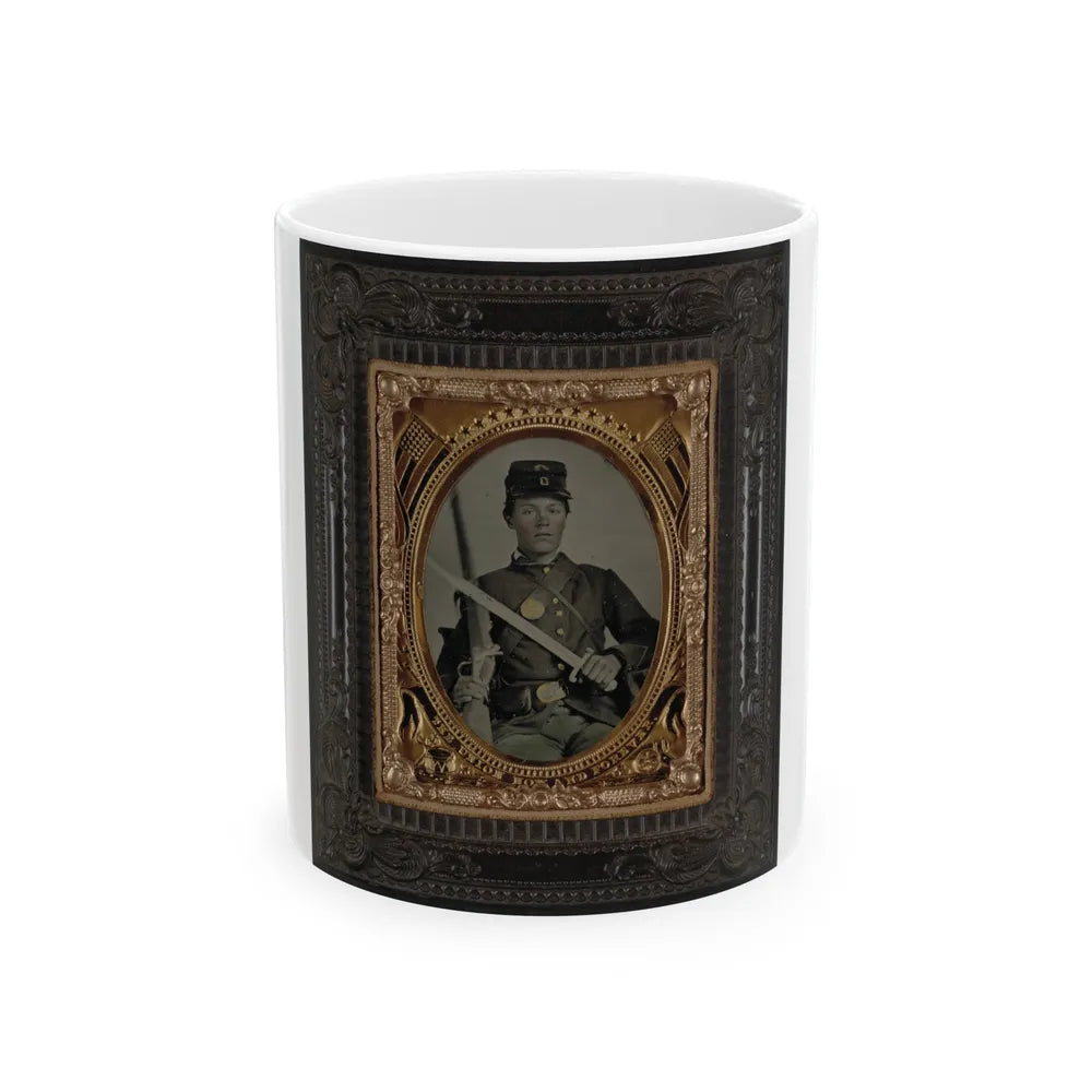 Unidentified Soldier In Union Uniform With Bayonet And Musket (U.S. Civil War) White Coffee Mug-11oz-Go Mug Yourself