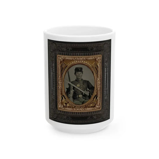 Unidentified Soldier In Union Uniform With Bayonet And Musket (U.S. Civil War) White Coffee Mug 15oz - Go Mug Yourself
