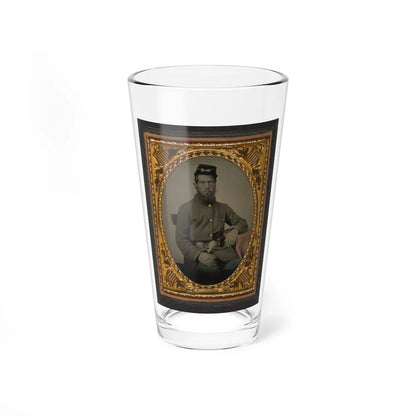 Unidentified Soldier In Union Uniform With Bayonet, Scabbard, And Cap Box (U.S. Civil War) Pint Glass 16oz-16oz-Go Mug Yourself