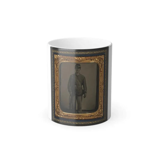 Unidentified Soldier in Union Uniform With Bayoneted Musket and Cartridge Box in Front of Canvas Backdrop (U.S. Civil War) Color Changing Coffee Mug 11oz Default Title 11oz - Go Mug Yourself
