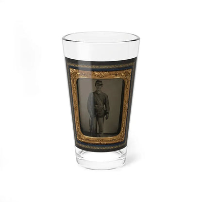 Unidentified Soldier In Union Uniform With Bayoneted Musket And Cartridge Box In Front Of Canvas Backdrop (U.S. Civil War) Pint Glass 16oz 16oz - Go Mug Yourself