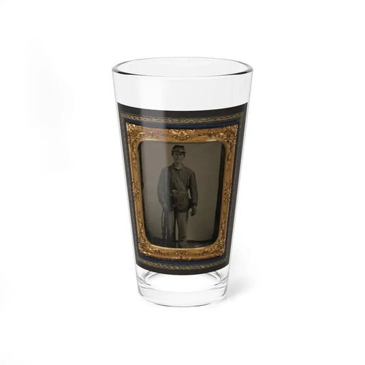 Unidentified Soldier In Union Uniform With Bayoneted Musket And Cartridge Box In Front Of Canvas Backdrop (U.S. Civil War) Pint Glass 16oz 16oz - Go Mug Yourself