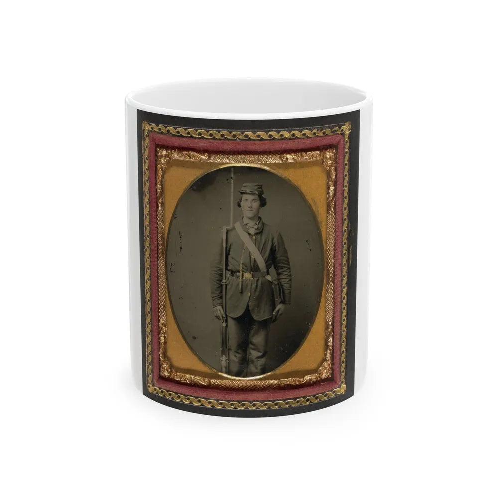 Unidentified Soldier In Union Uniform With Bayoneted Musket And Cartridge Box (U.S. Civil War) White Coffee Mug-11oz-Go Mug Yourself