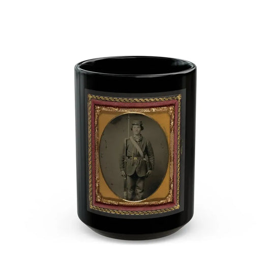 Unidentified Soldier In Union Uniform With Bayoneted Musket And Cartridge Box (U.S. Civil War) Black Coffee Mug 15oz - Go Mug Yourself