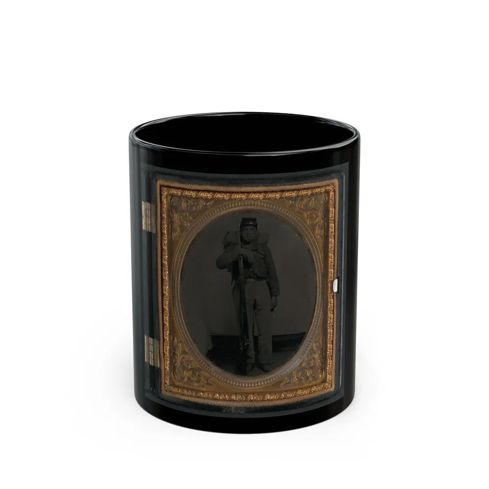 Unidentified Soldier In Union Uniform With Bayoneted Musket And Knapsack With Bedroll (U.S. Civil War) Black Coffee Mug-11oz-Go Mug Yourself