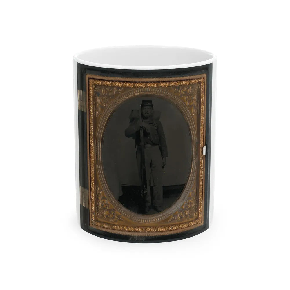 Unidentified Soldier In Union Uniform With Bayoneted Musket And Knapsack With Bedroll (U.S. Civil War) White Coffee Mug-11oz-Go Mug Yourself