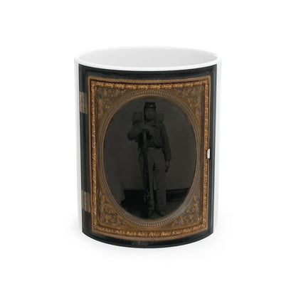 Unidentified Soldier In Union Uniform With Bayoneted Musket And Knapsack With Bedroll (U.S. Civil War) White Coffee Mug-11oz-Go Mug Yourself