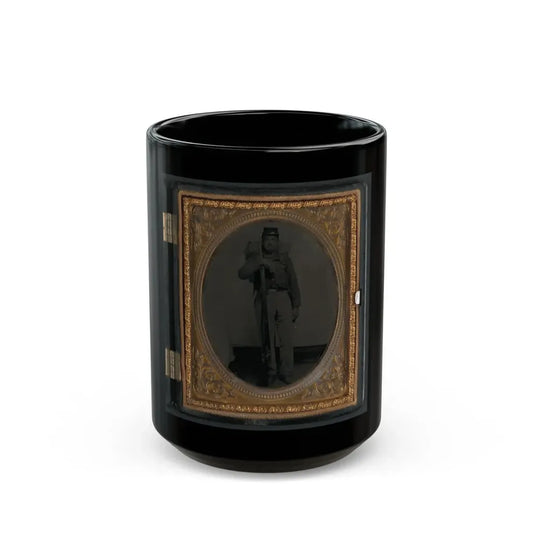 Unidentified Soldier In Union Uniform With Bayoneted Musket And Knapsack With Bedroll (U.S. Civil War) Black Coffee Mug 15oz - Go Mug Yourself