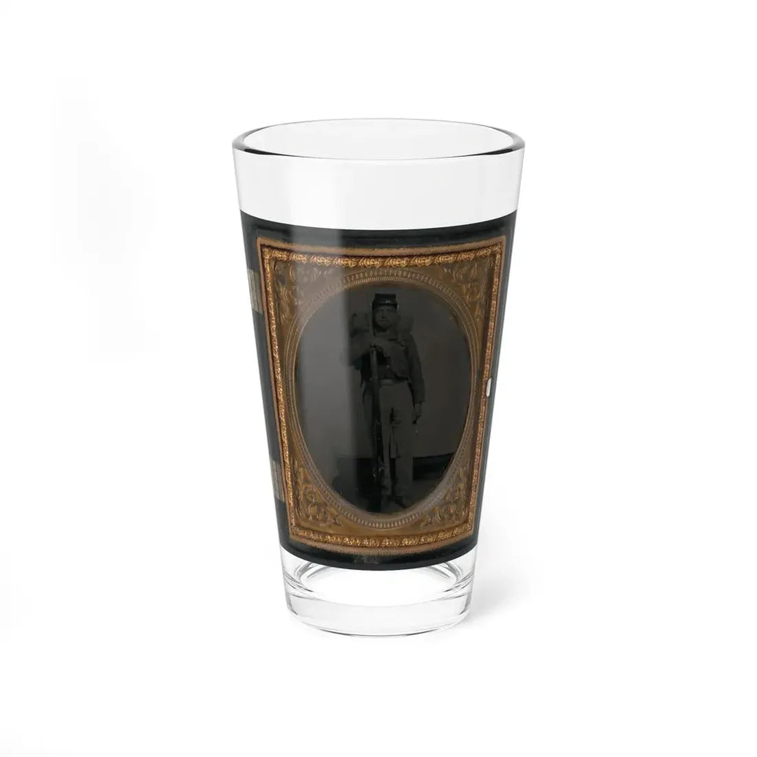 Unidentified Soldier In Union Uniform With Bayoneted Musket And Knapsack With Bedroll (U.S. Civil War) Pint Glass 16oz 16oz - Go Mug Yourself